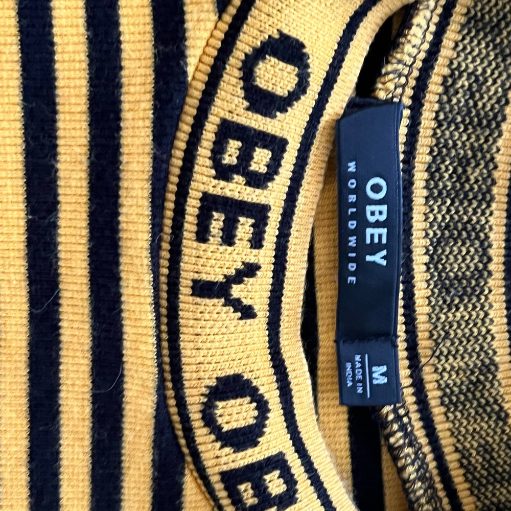 Medium obey yellow and black striped t-shirt from zumiez